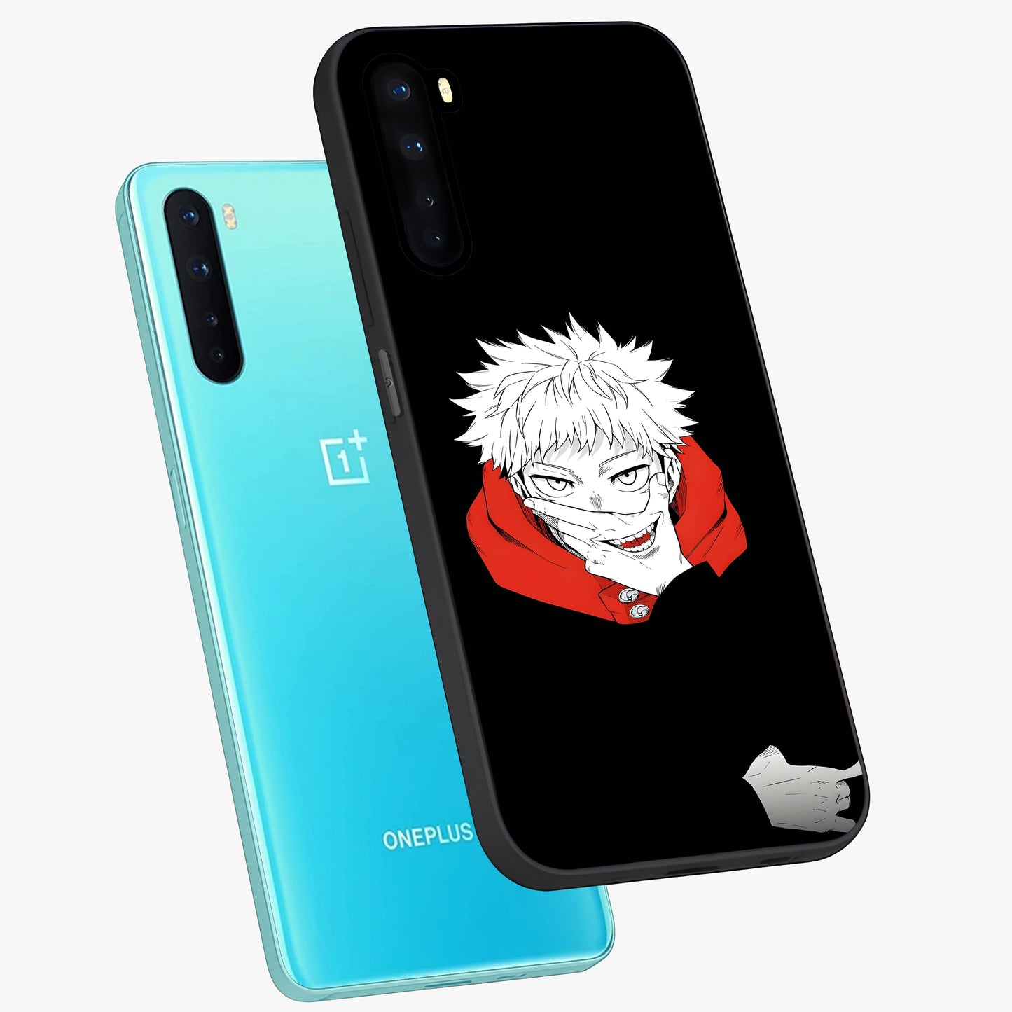 Crimson Chaos Smile Glass Case displayed in angled mockup highlighting edgy crimson smile design with graphic aesthetic.