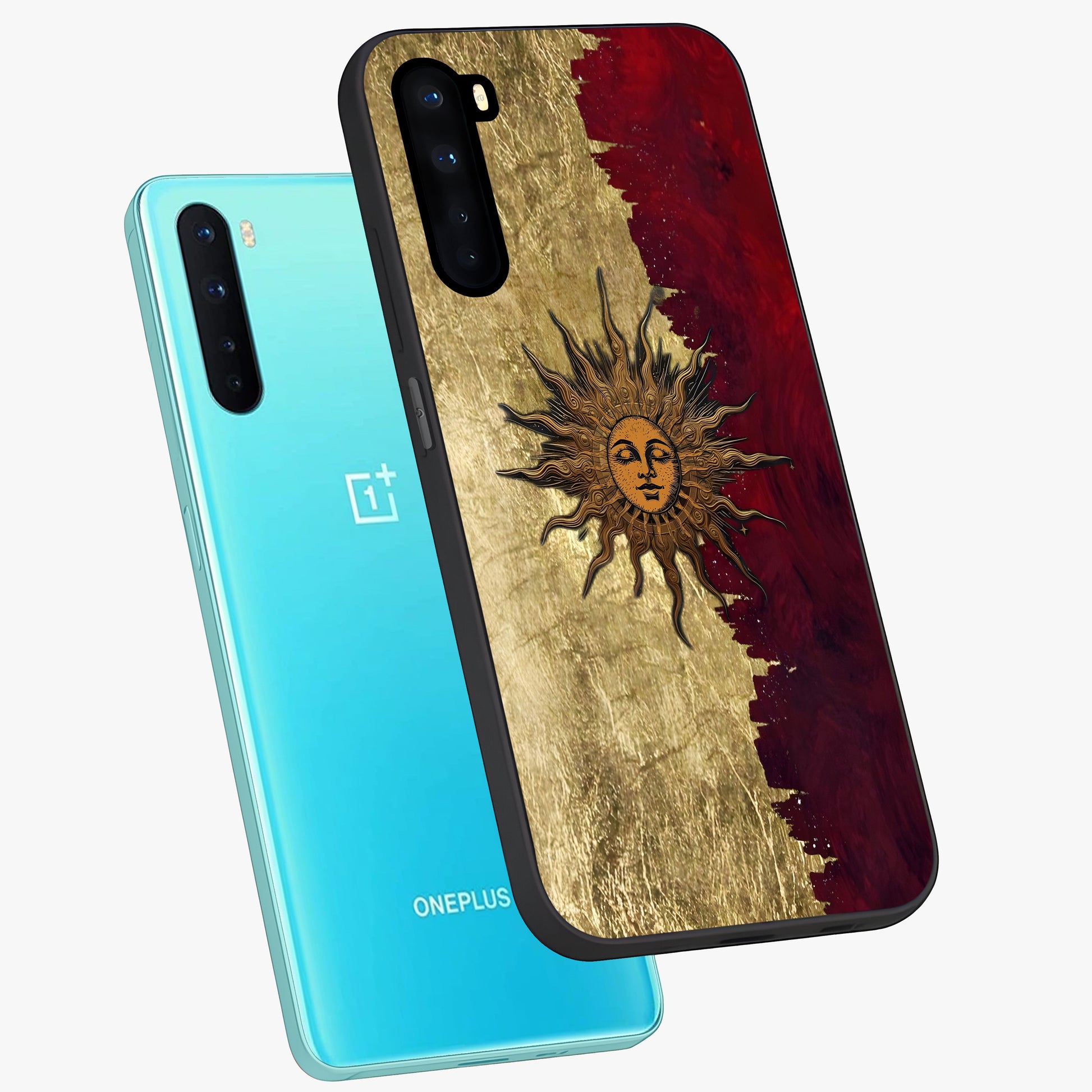 Crimson Sun Majesty Glass Case displayed in angled mockup highlighting majestic crimson sun design with bold aesthetic style.