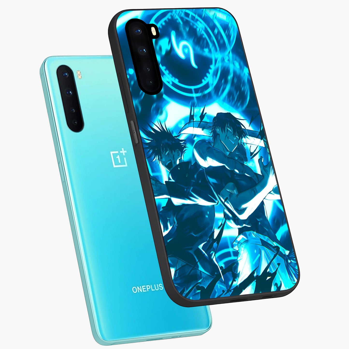 Cursed Energy Clash Glass Case displayed in angled mockup highlighting powerful battle inspired graphic with anime style aesthetic.