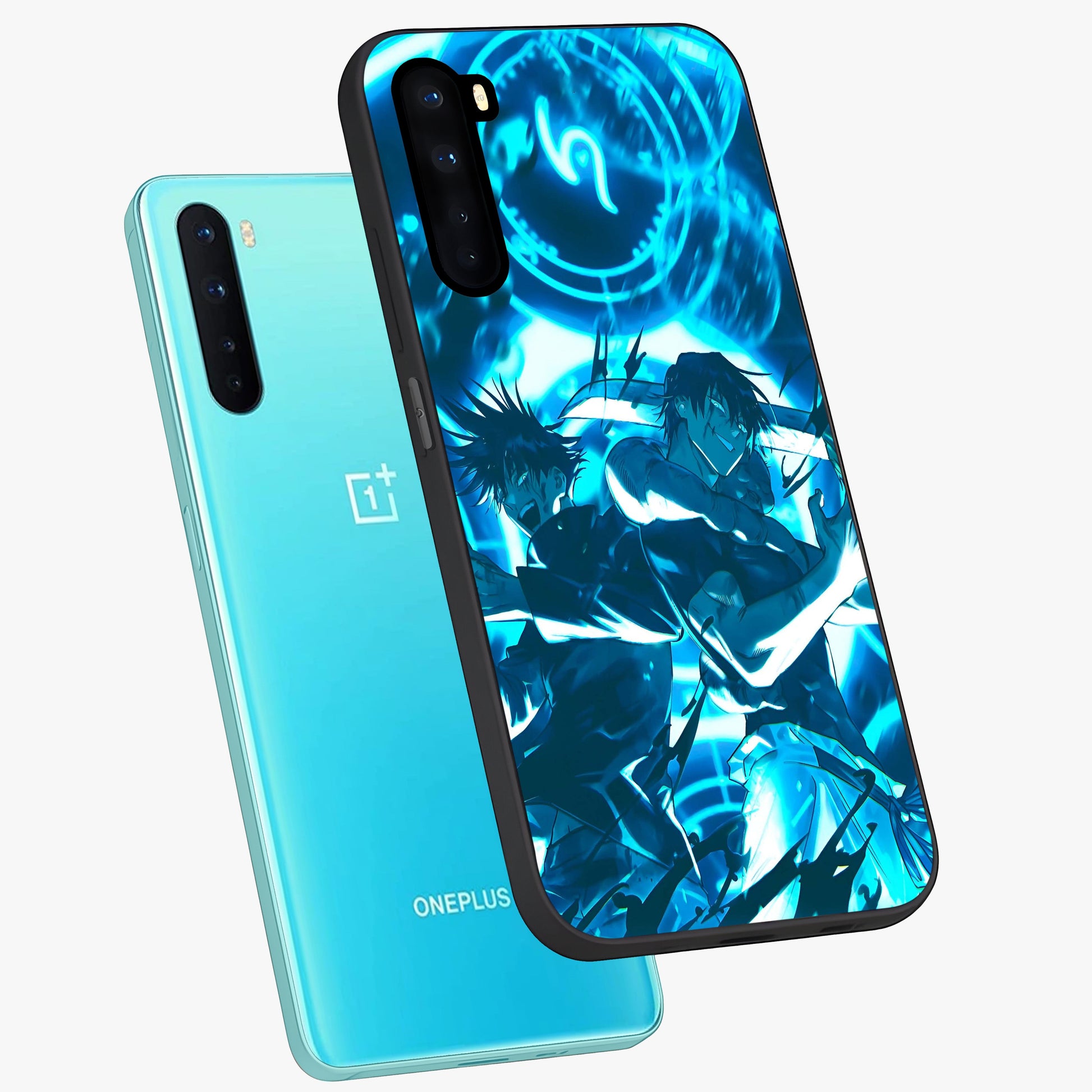 Cursed Energy Clash Glass Case displayed in angled mockup highlighting powerful battle inspired graphic with anime style aesthetic.