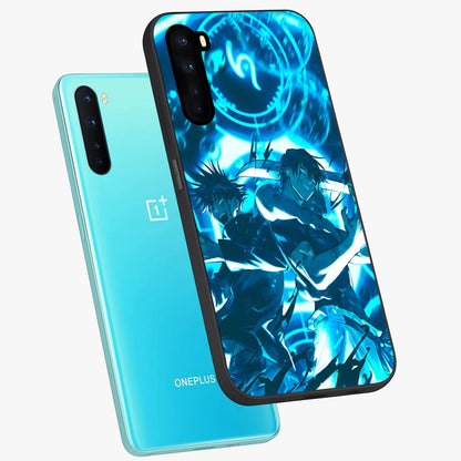 Cursed Energy Clash Glass Case displayed in angled mockup highlighting powerful battle inspired graphic with anime style aesthetic.