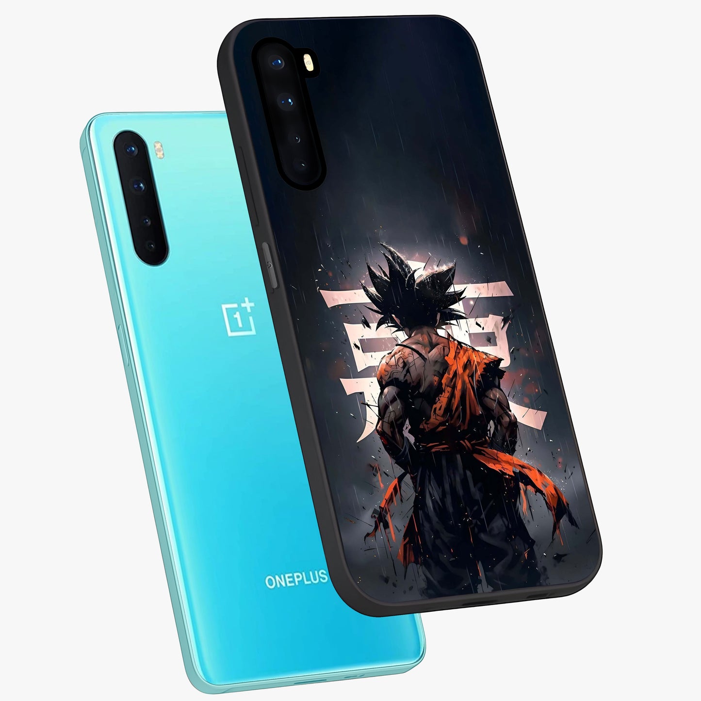 Dark Warrior In Rain Glass Case displayed in angled mockup highlighting dramatic warrior illustration with dark rain aesthetic.