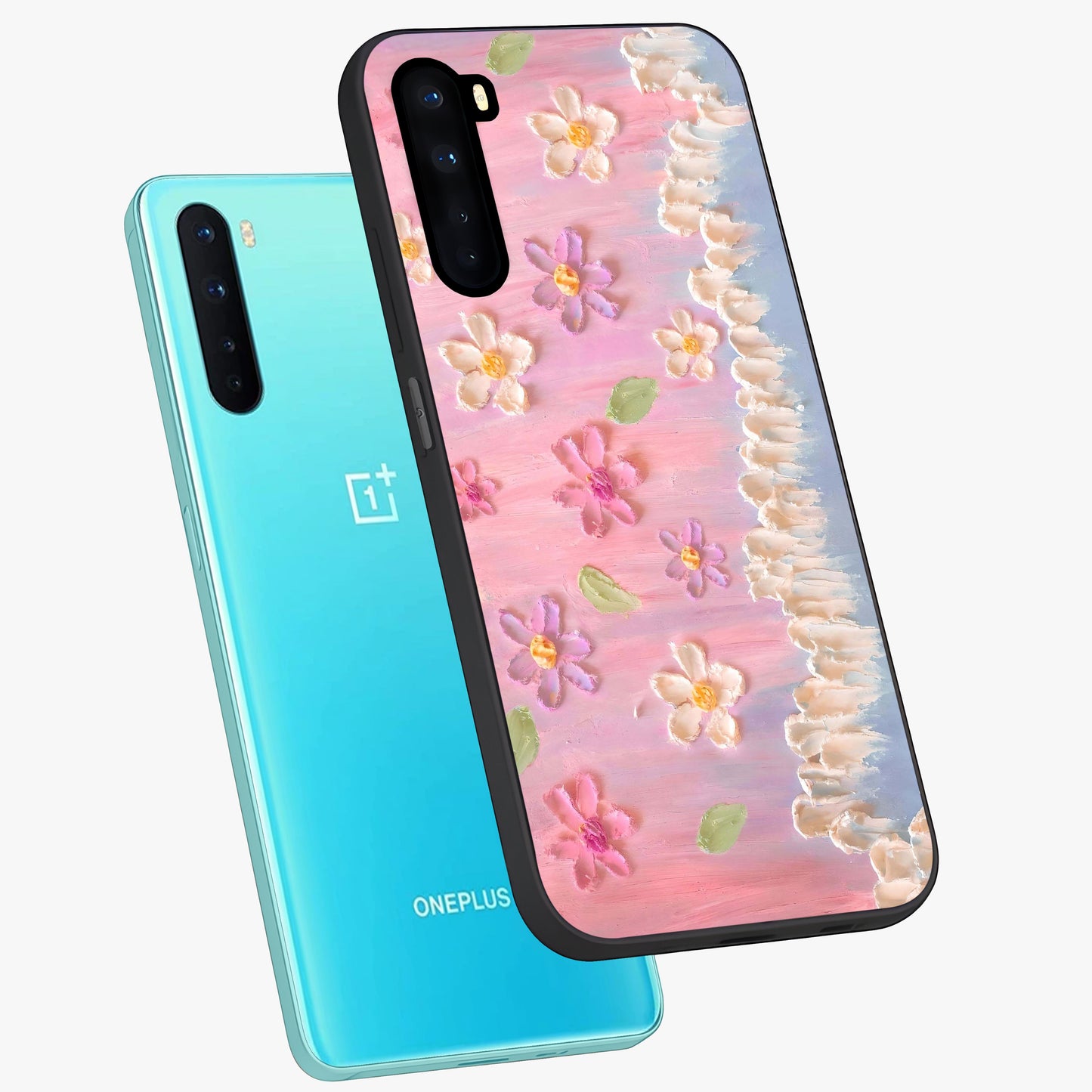 Dreamy Painted Garden Glass Case displayed in angled mockup highlighting colorful garden illustration with dreamy aesthetic style.