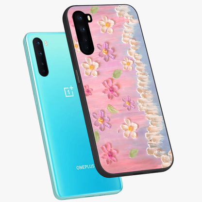 Dreamy Painted Garden Glass Case displayed in angled mockup highlighting colorful garden illustration with dreamy aesthetic style.