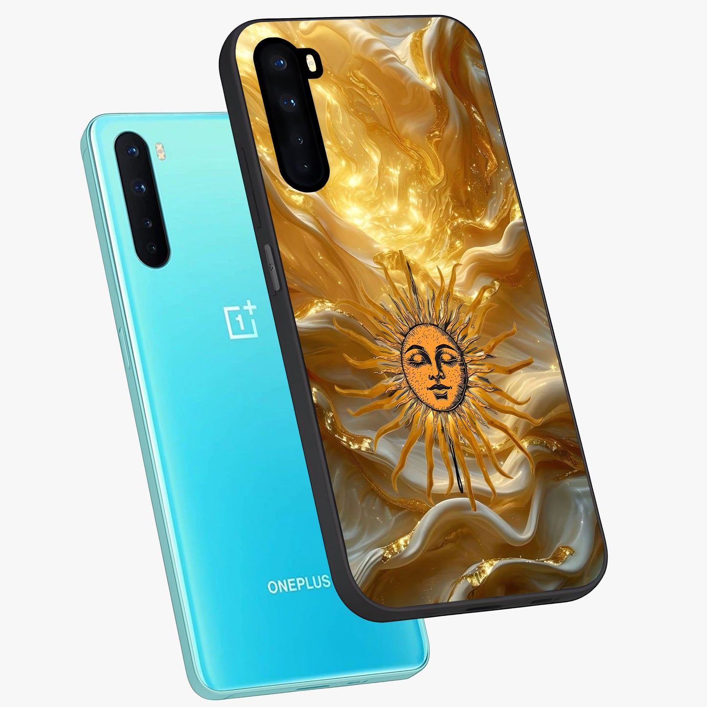 Eternal Golden Glow Glass Case displayed in angled mockup highlighting glowing golden aesthetic design with elegant style.
