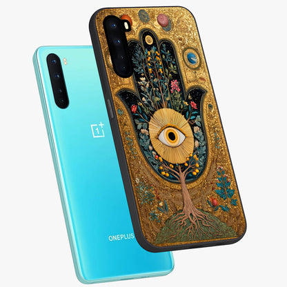 Ethereal Evil Eye Glass Case displayed in angled mockup highlighting protective evil eye symbol with spiritual aesthetic design.