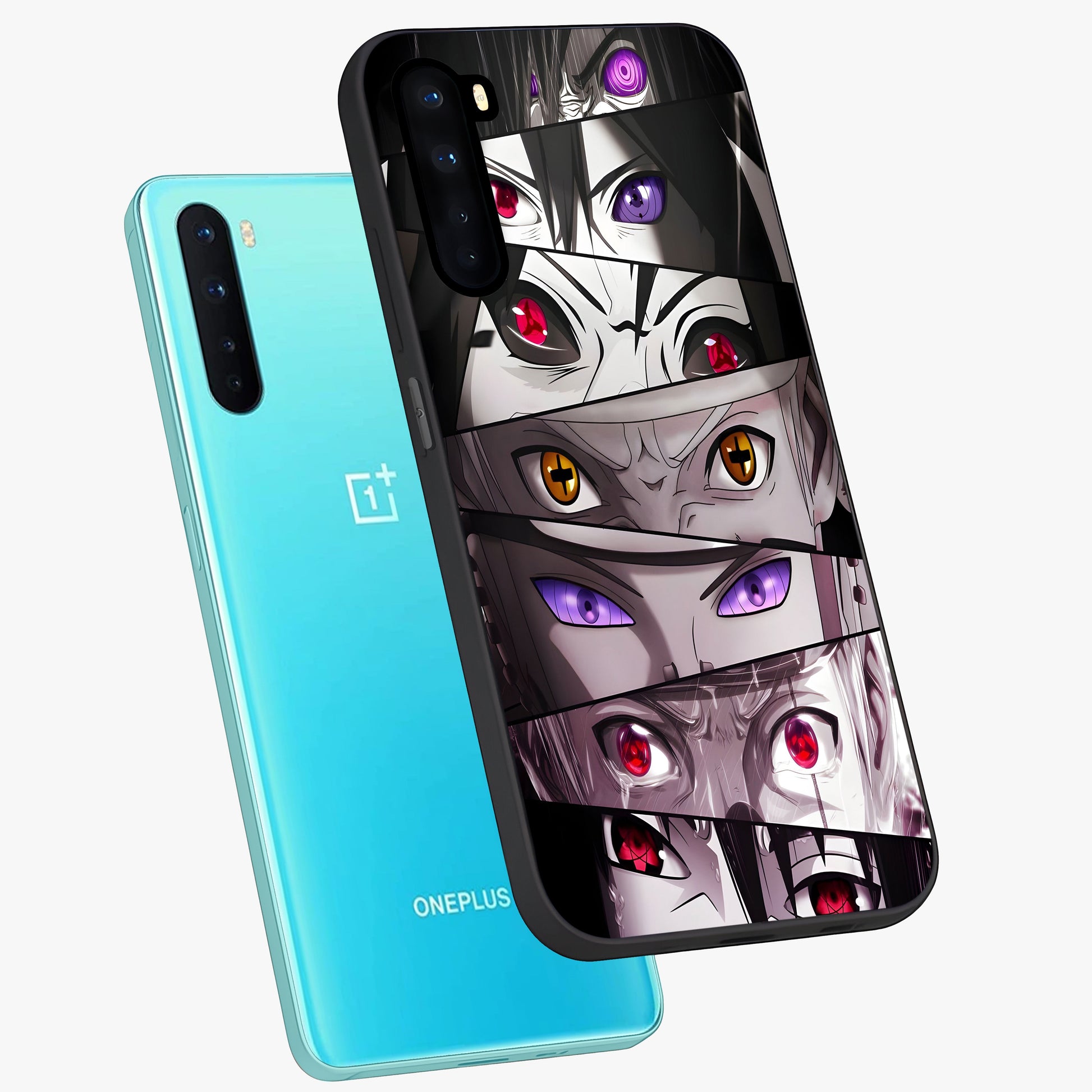 Eyes of Destiny Glass Case displayed in angled mockup highlighting bold eye illustration with mystical aesthetic style.