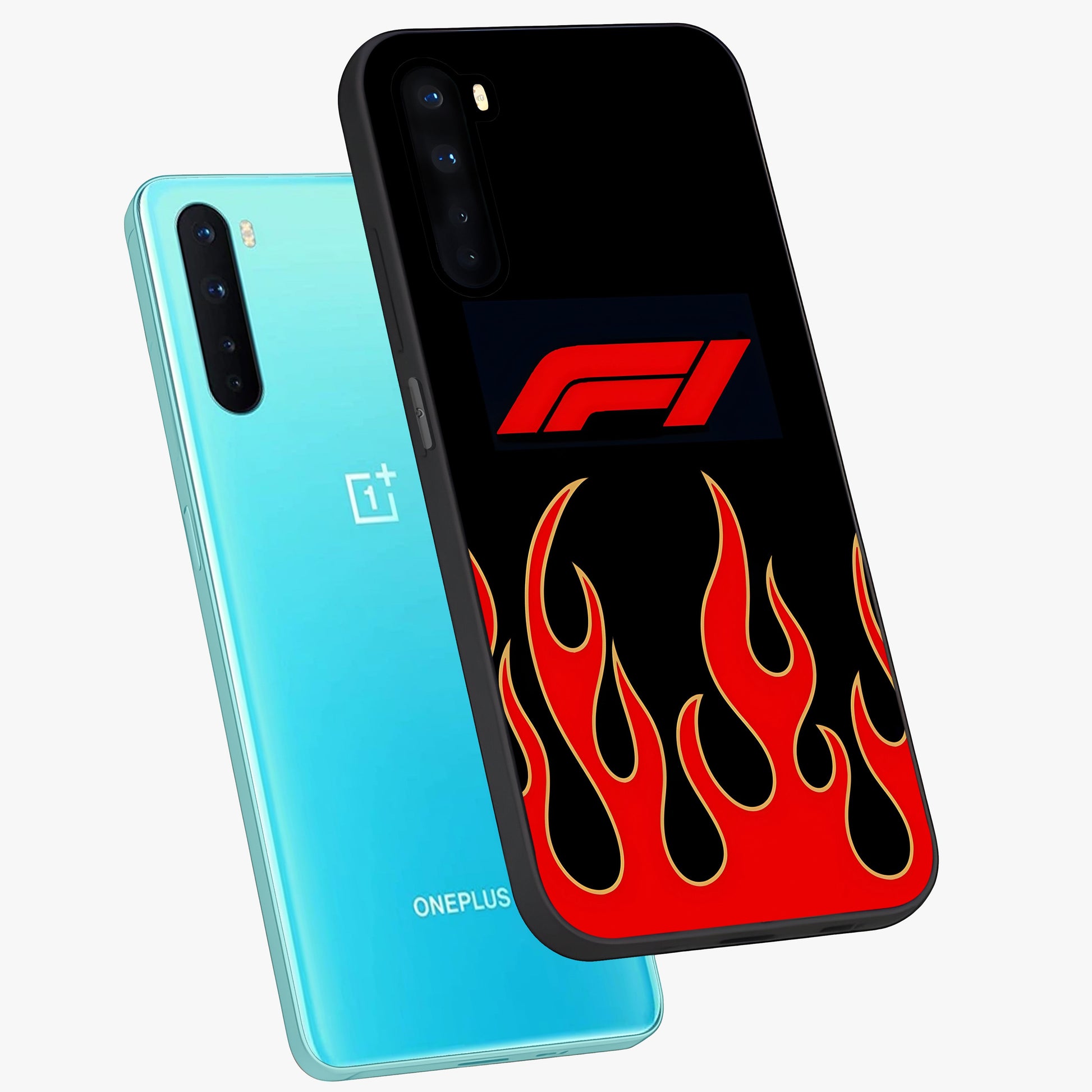 Fire F11 Glass Case displayed in angled mockup highlighting bold fire inspired graphic with energetic aesthetic style.