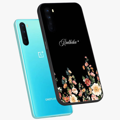 Floral Design With a Custom Personalized Name Glass Case displayed in angled mockup highlighting elegant floral pattern with custom name feature.
