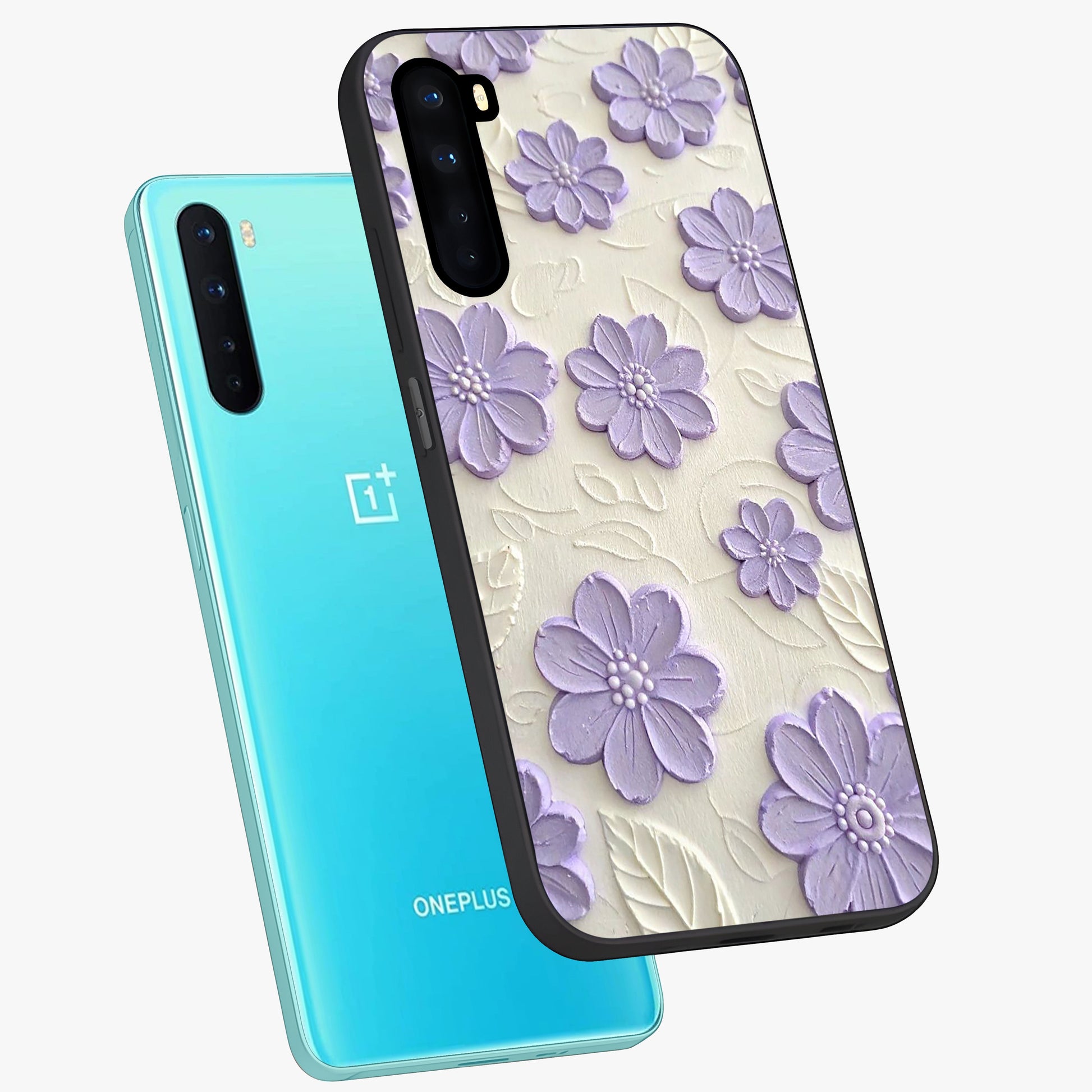 Floral Wall Art With Purple Flowers Glass Case displayed in angled mockup highlighting vibrant purple floral illustration with artistic aesthetic.