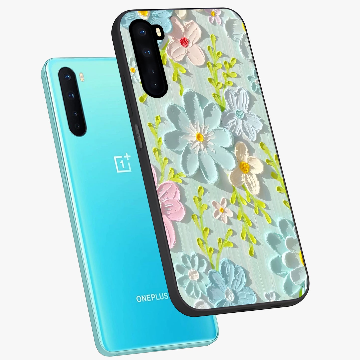 Frosted Petal Garden Glass Case displayed in angled mockup highlighting delicate flower petal design with calm garden aesthetic.