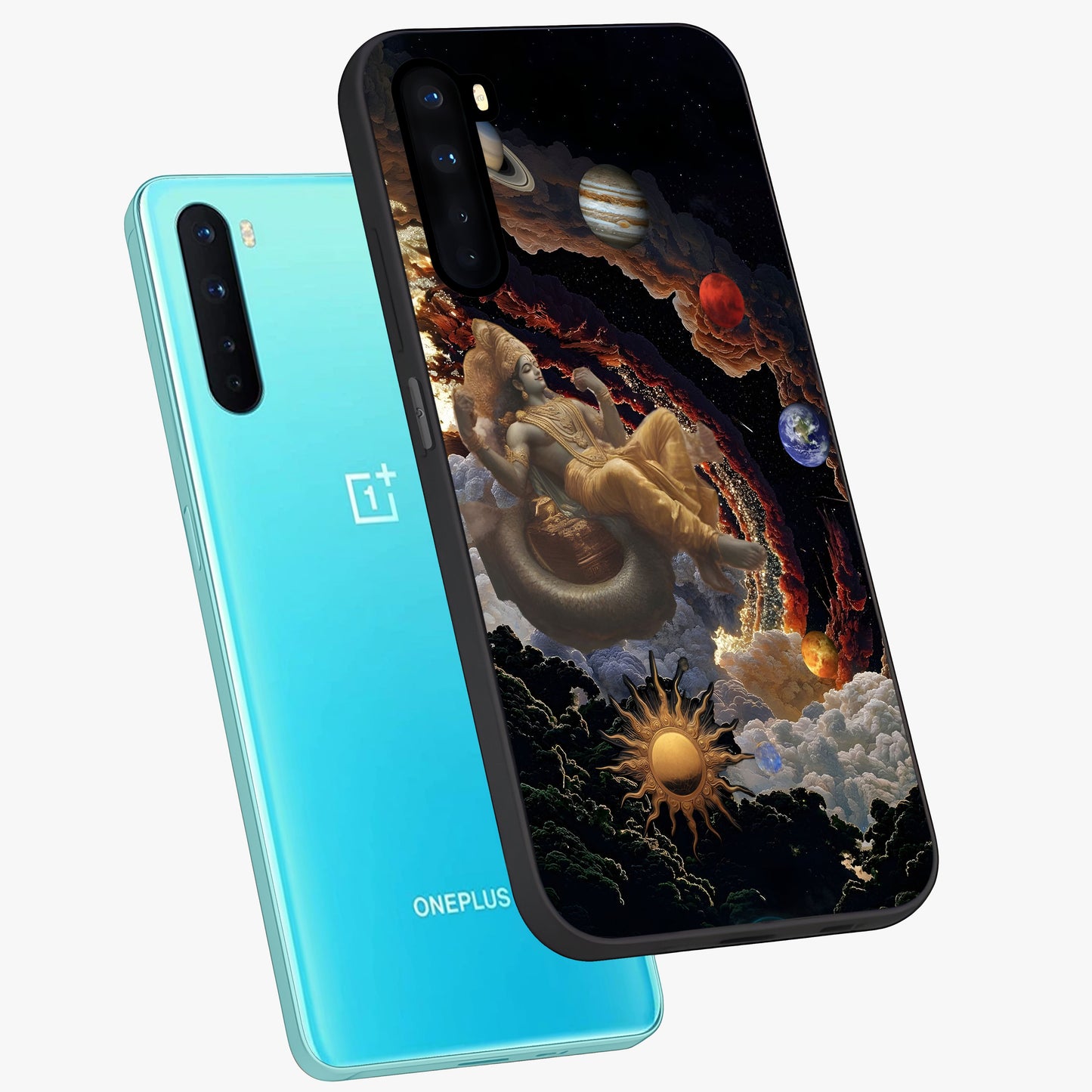 Galactic Divine God Glass Case displayed in angled mockup highlighting powerful celestial deity illustration with galactic aesthetic.