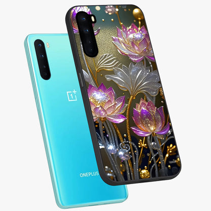 Golden Floral Majesty Glass Case displayed in angled mockup highlighting elegant flower design with royal golden aesthetic.