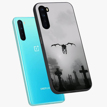 Graveyard Shadow Descent Glass Case displayed in angled mockup highlighting eerie shadow illustration with gothic aesthetic.