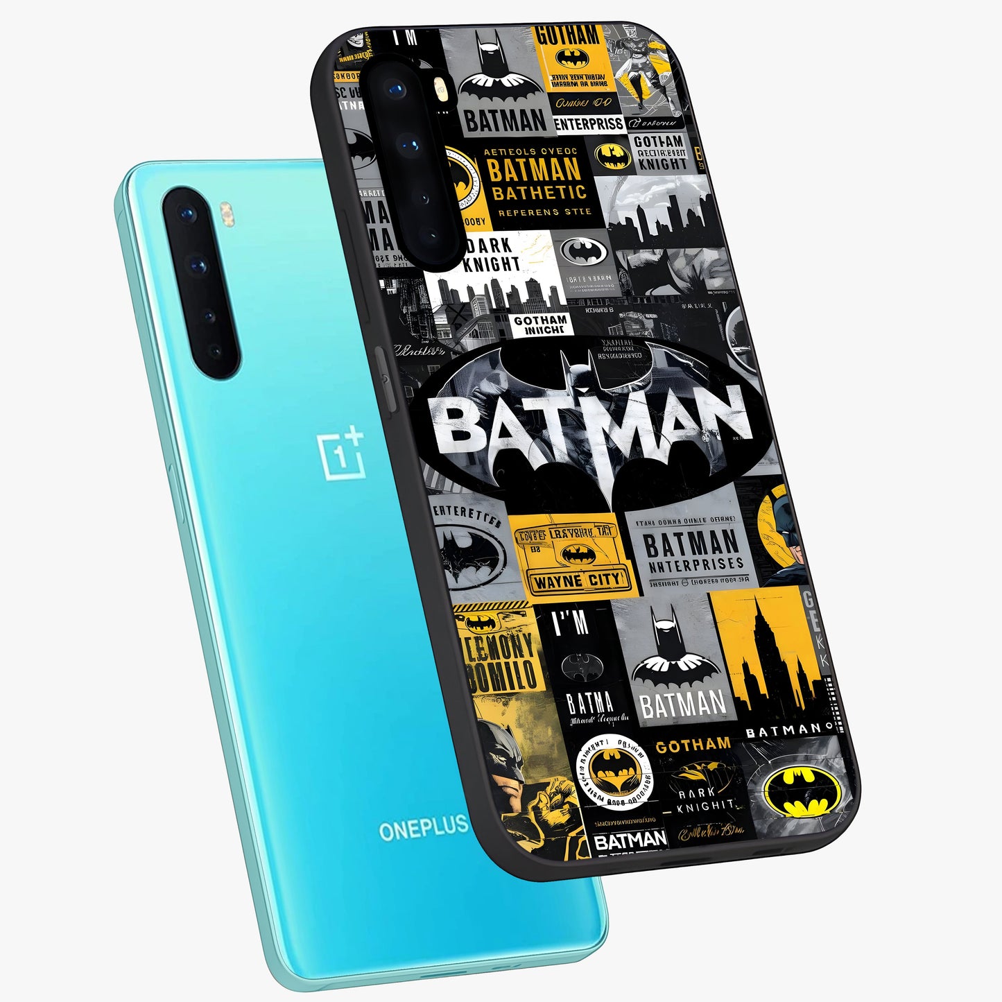 Knight Gotham Rise Glass Case displayed in angled mockup highlighting powerful knight silhouette design with dramatic aesthetic.