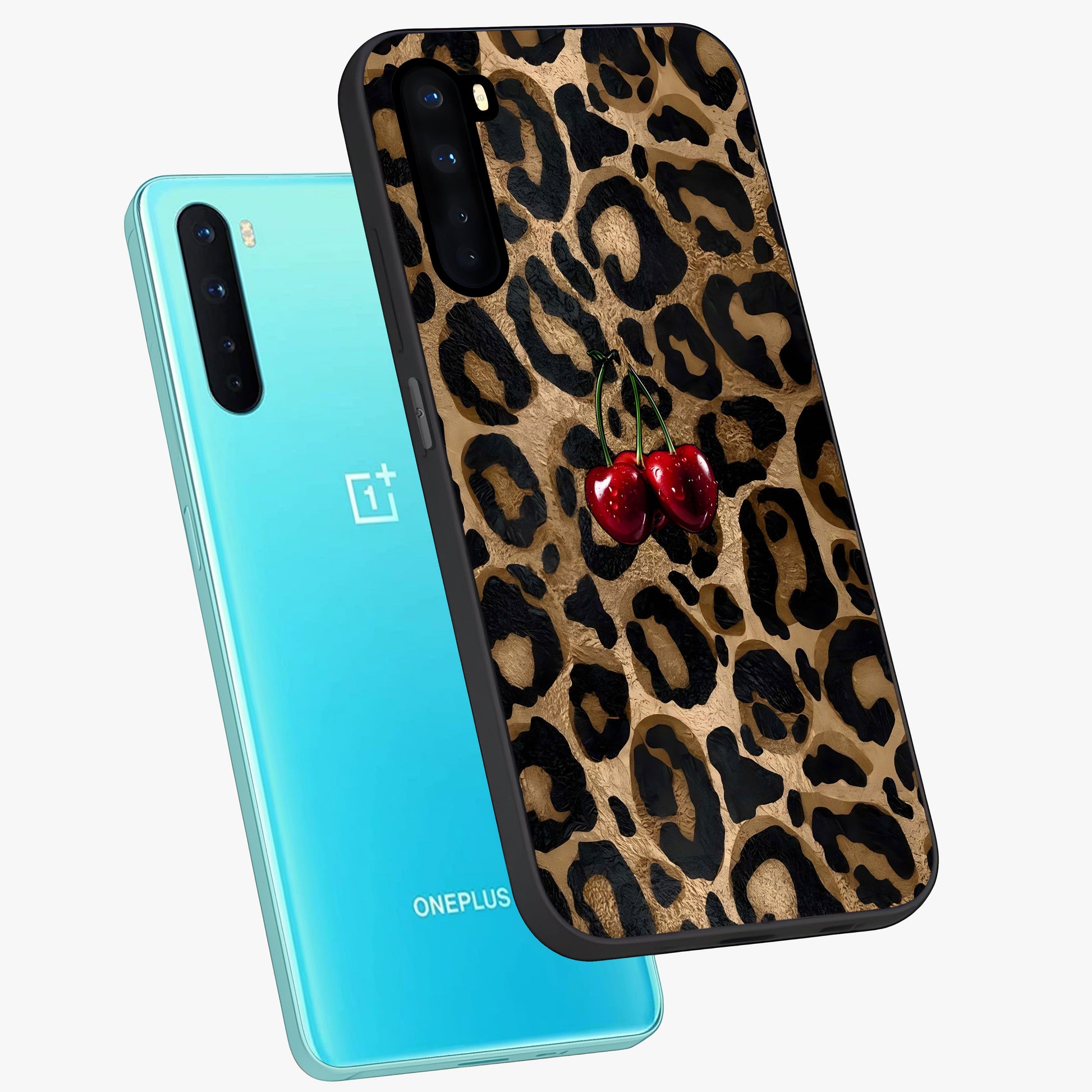Leopard Wild Cherry Glass Case displayed in angled mockup highlighting bold animal print design with playful cherry aesthetic.