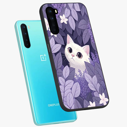Lilac Hide Peek Cat Glass Case displayed in angled mockup highlighting playful feline illustration with lilac aesthetic design.