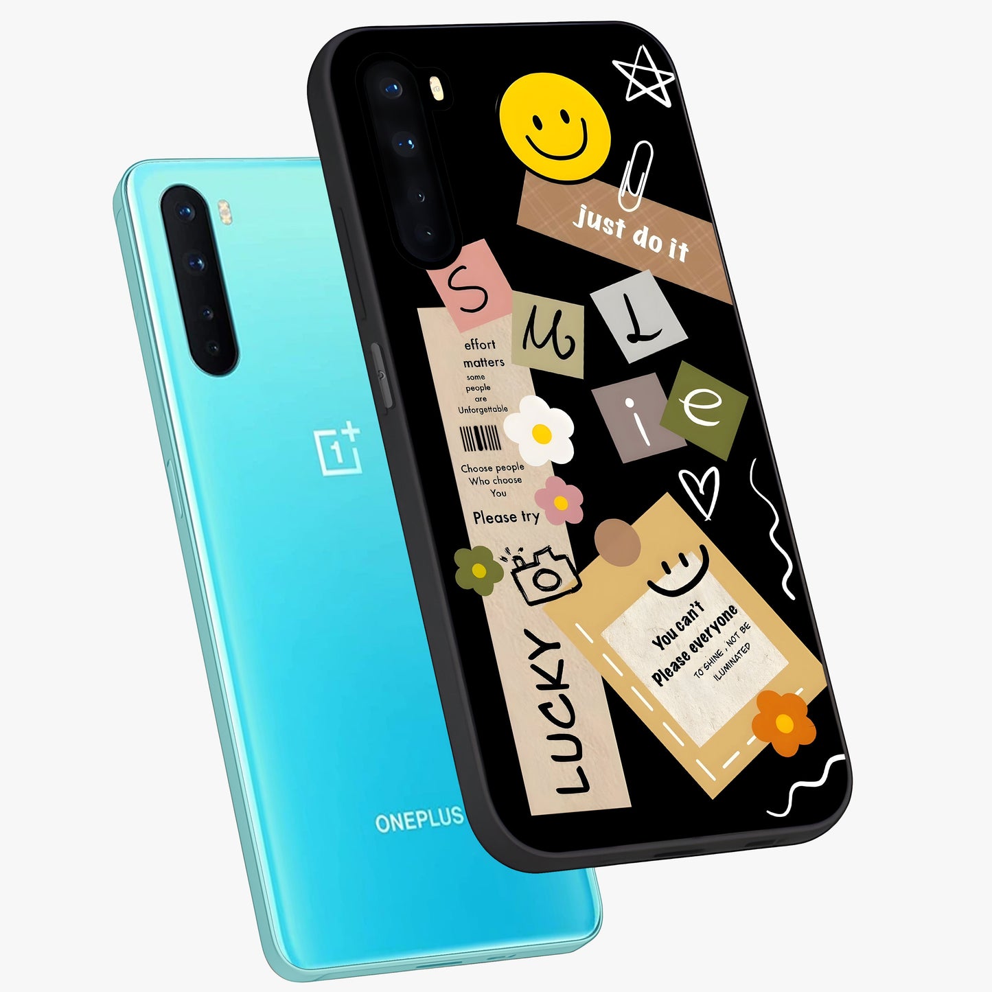 Lucky Aesthetic Collage Glass Case displayed in angled mockup highlighting stylish collage pattern with modern aesthetic vibe.