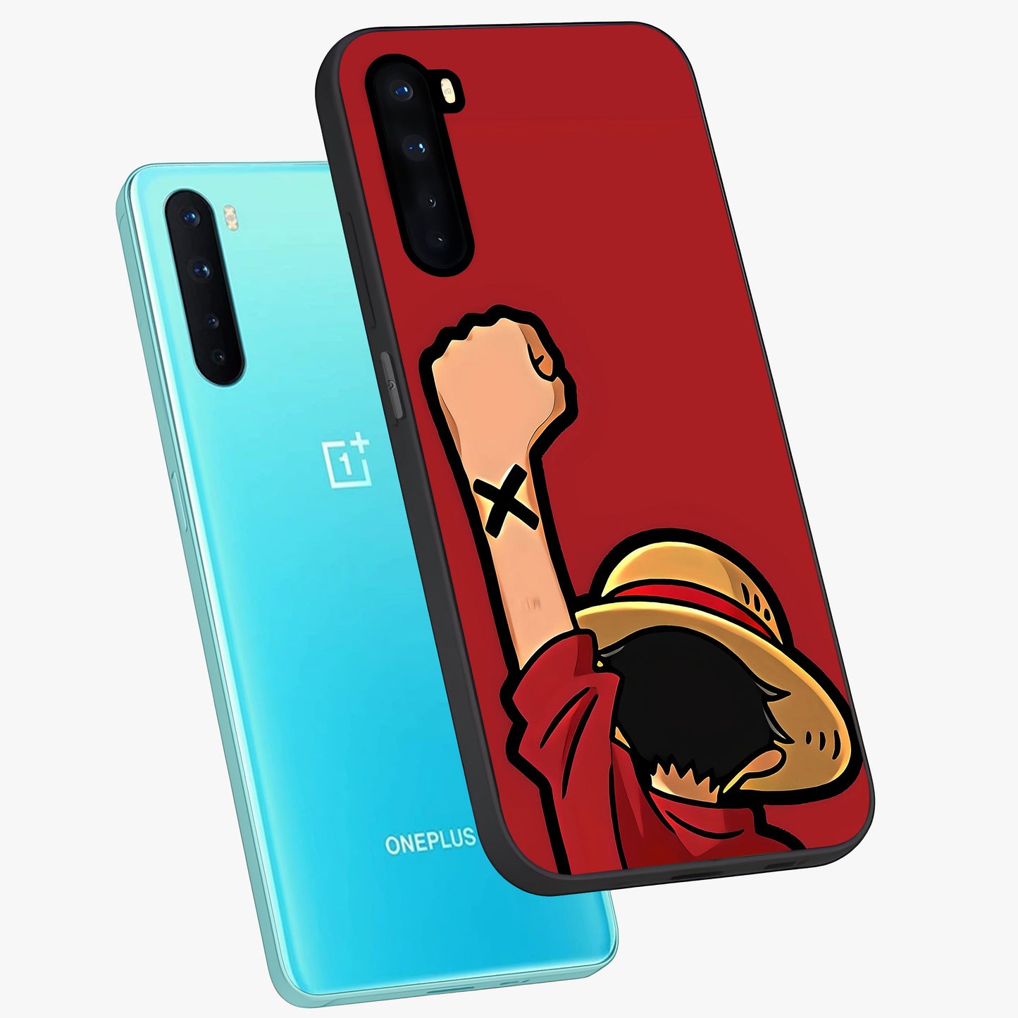 Luffy X Spirit Glass Case displayed in angled mockup highlighting powerful anime design with energetic action aesthetic.