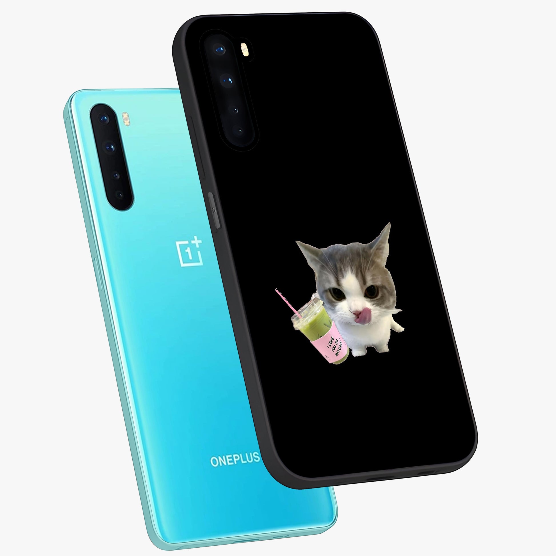 Matcha Cat Style Glass Case displayed in angled mockup highlighting playful feline design with pastel matcha aesthetic.