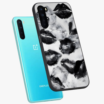 Midnight Kiss Marks Glass Case displayed in angled mockup highlighting playful romantic design with bold midnight aesthetic.