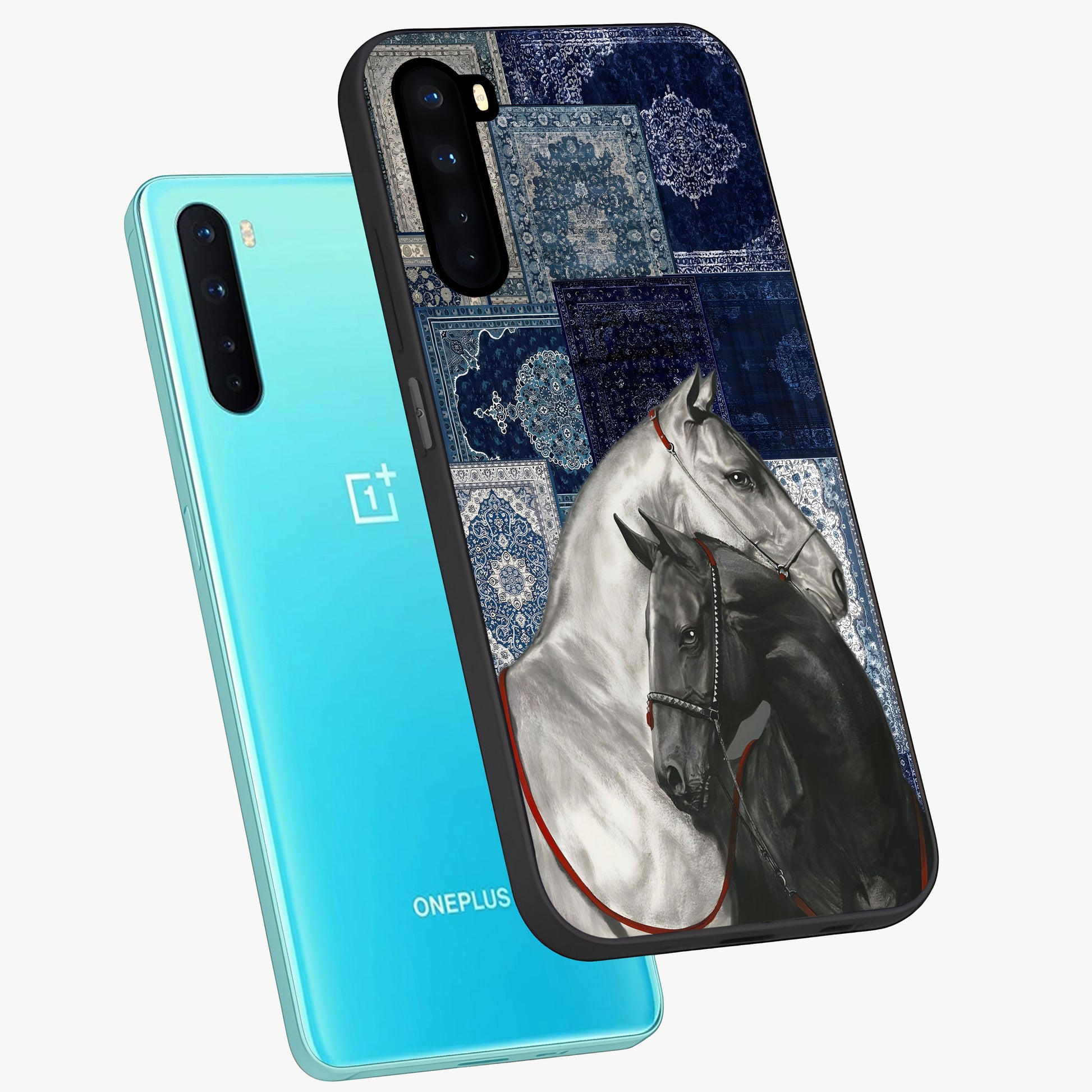Midnight Stallion Blues Glass Case displayed in angled mockup highlighting powerful stallion illustration with deep midnight tones.