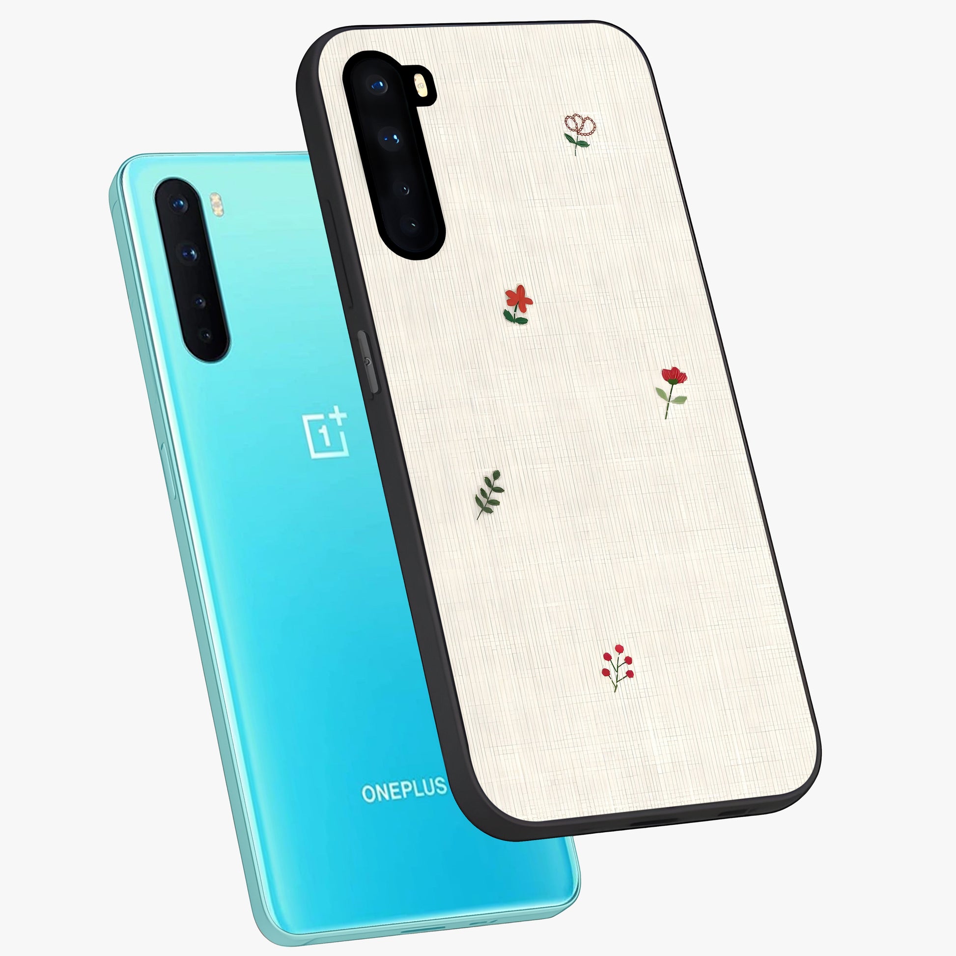Minimalistic Blue With White Flower Pattern Glass Case displayed in angled mockup highlighting simple floral design with minimal aesthetic.