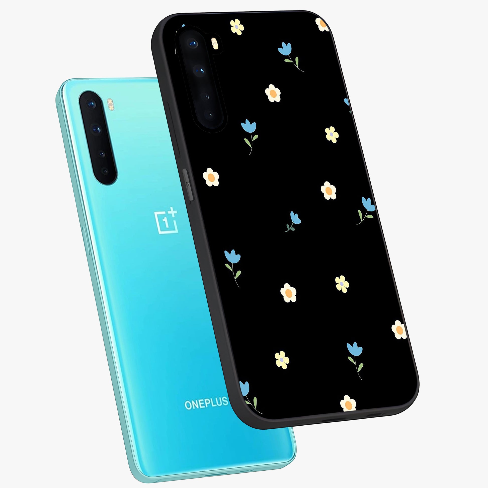 Minimal Petal Whispers Glass Case displayed in angled mockup highlighting delicate petal design with clean minimal aesthetic.