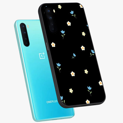 Minimal Petal Whispers Glass Case displayed in angled mockup highlighting delicate petal design with clean minimal aesthetic.
