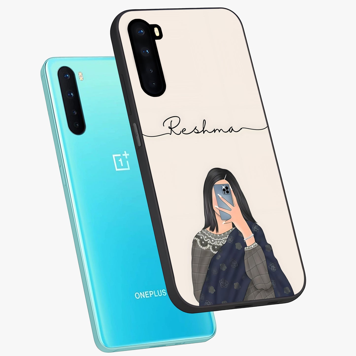 Mirror Mood Muse With Custom Name Glass Case displayed in angled mockup highlighting aesthetic mirror inspired design with custom name feature.