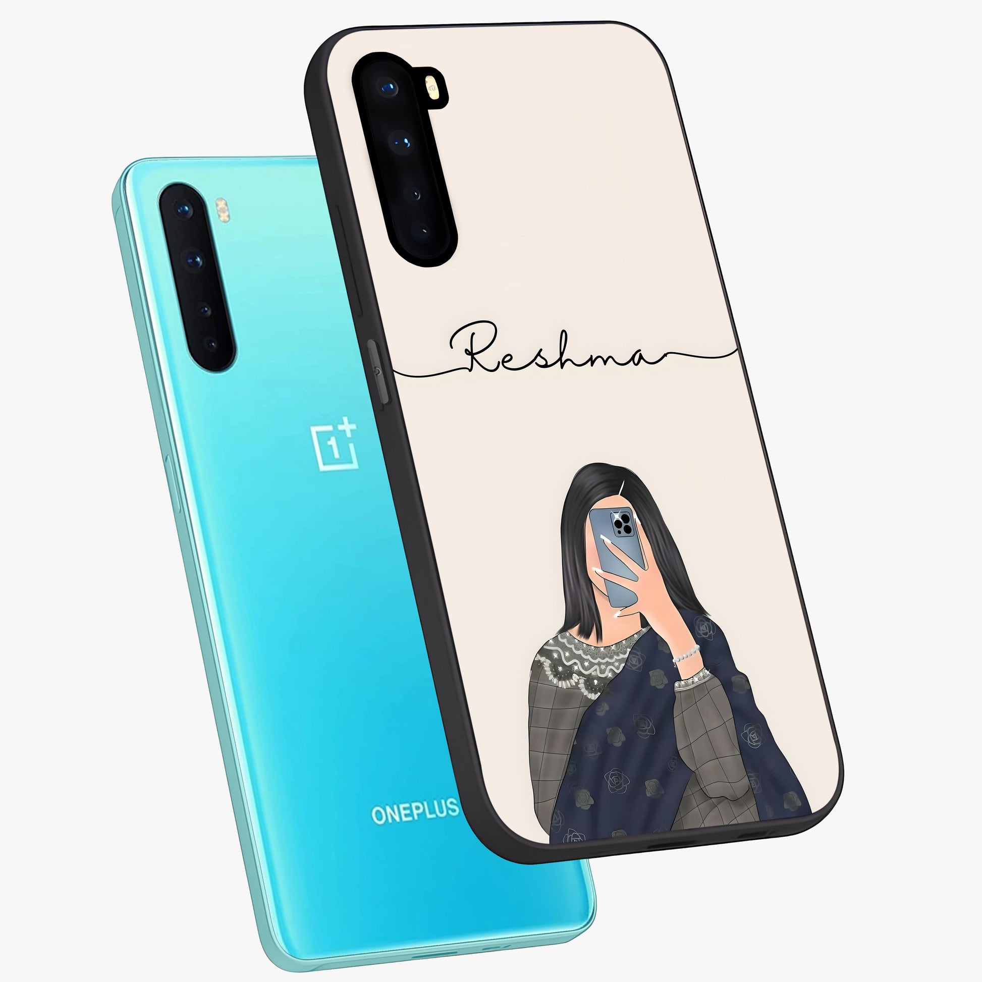 Mirror Mood Muse With Custom Name Glass Case displayed in angled mockup highlighting aesthetic mirror inspired design with custom name feature.