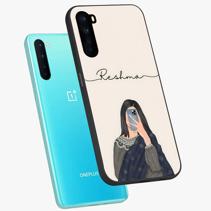 Mirror Mood Muse With Custom Name Glass Case displayed in angled mockup highlighting aesthetic mirror inspired design with custom name feature.