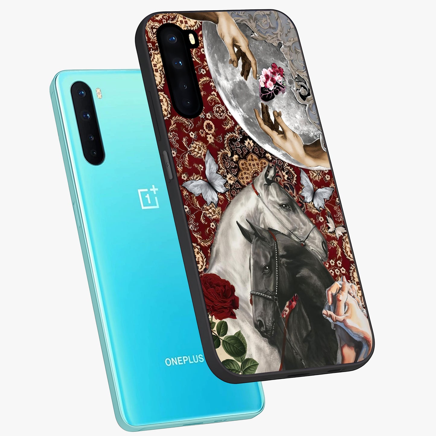 Moonlit Royal Stallion Glass Case displayed in angled mockup highlighting powerful stallion illustration with royal night aesthetic.