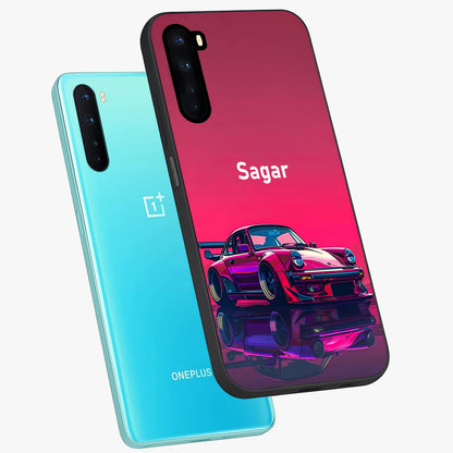 Neon Pink Porsche Glass Case displayed in angled mockup highlighting sleek neon pink car design with racing aesthetic.