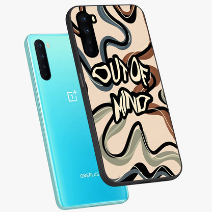 Out Of Mind Glass Case displayed in angled mockup highlighting bold statement design with modern artistic aesthetic.