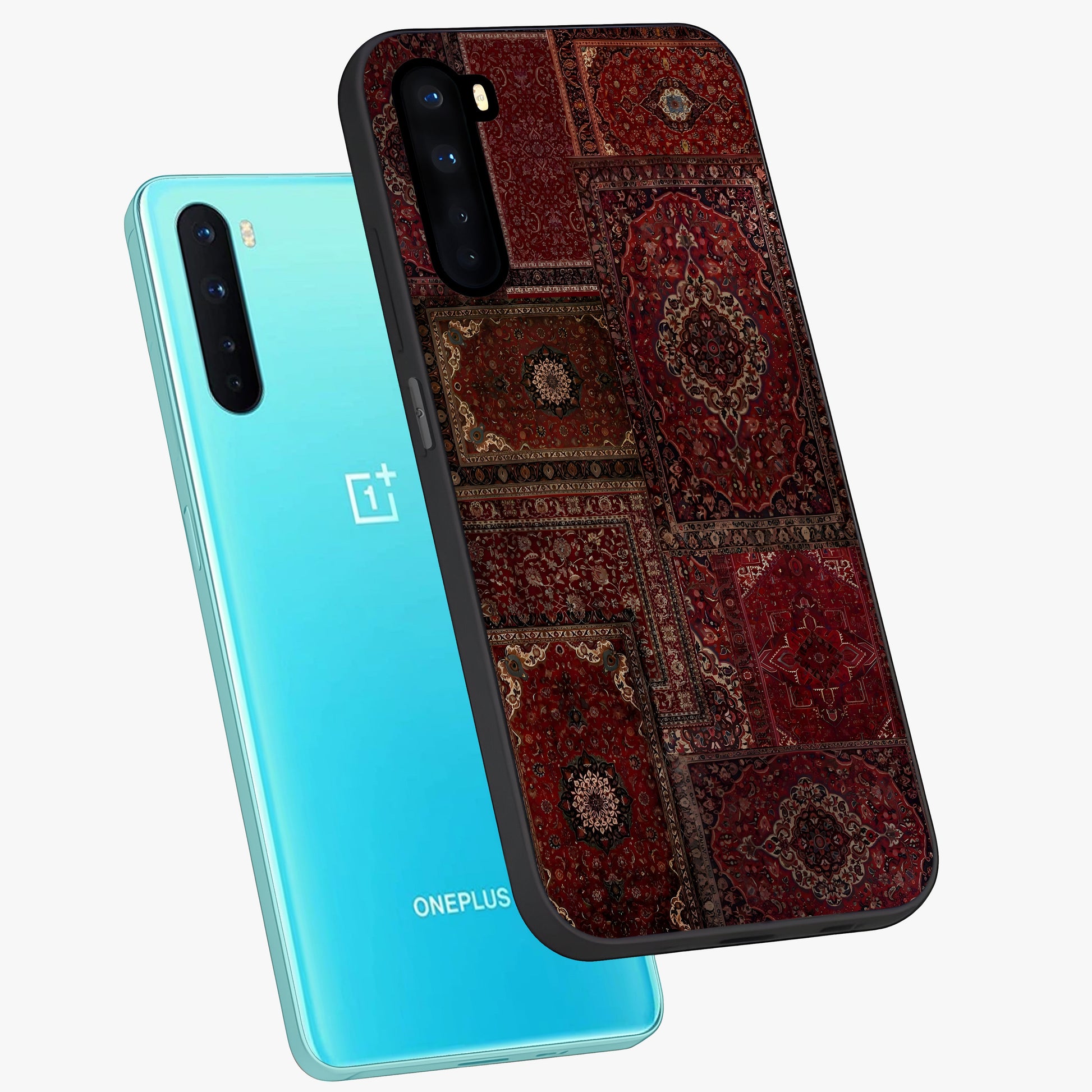 Persian Velvet Tale Glass Case displayed in angled mockup highlighting ornate textile inspired design with royal aesthetic.