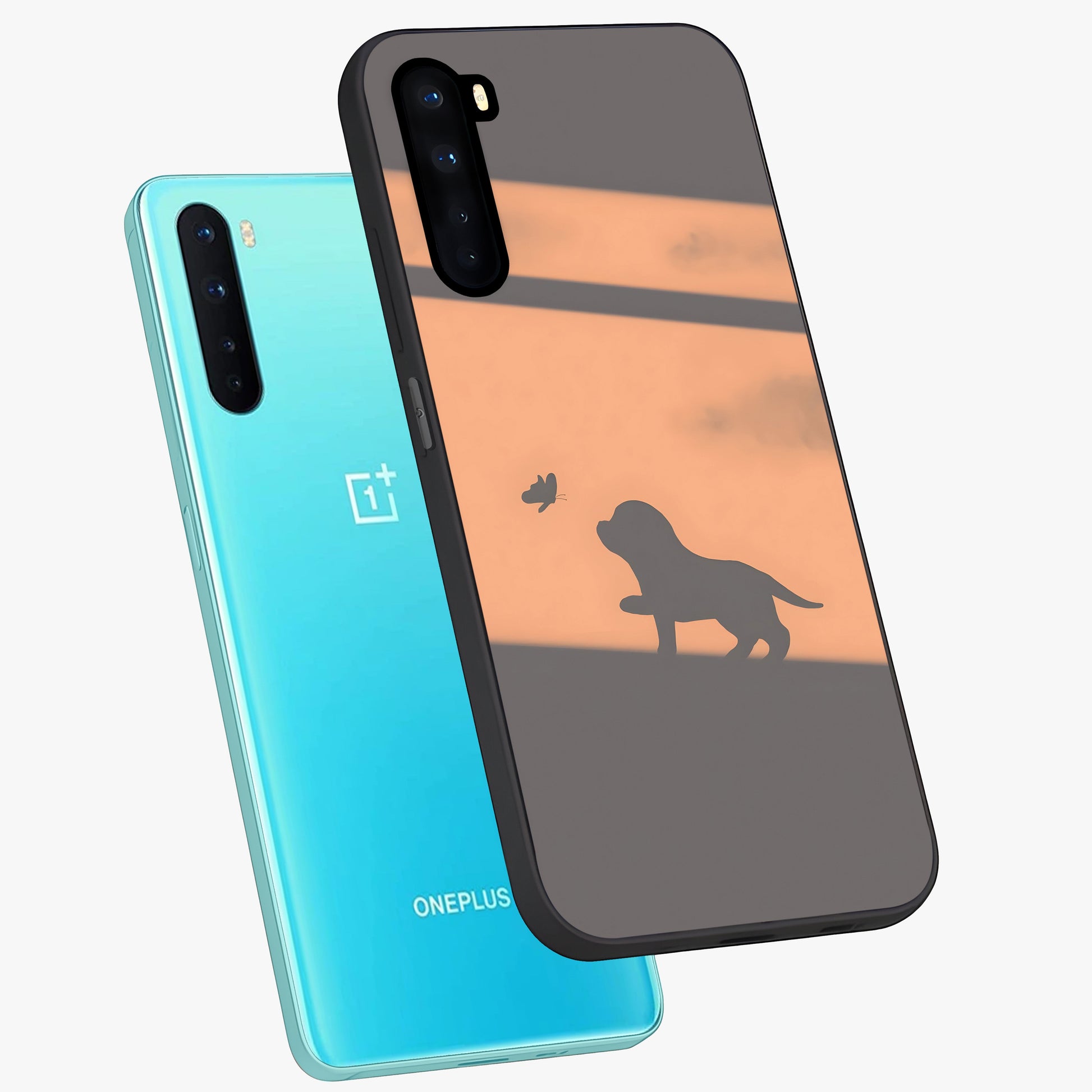 Puppy Shadow Art Glass Case displayed in angled mockup highlighting playful dog illustration with artistic shadow aesthetic.