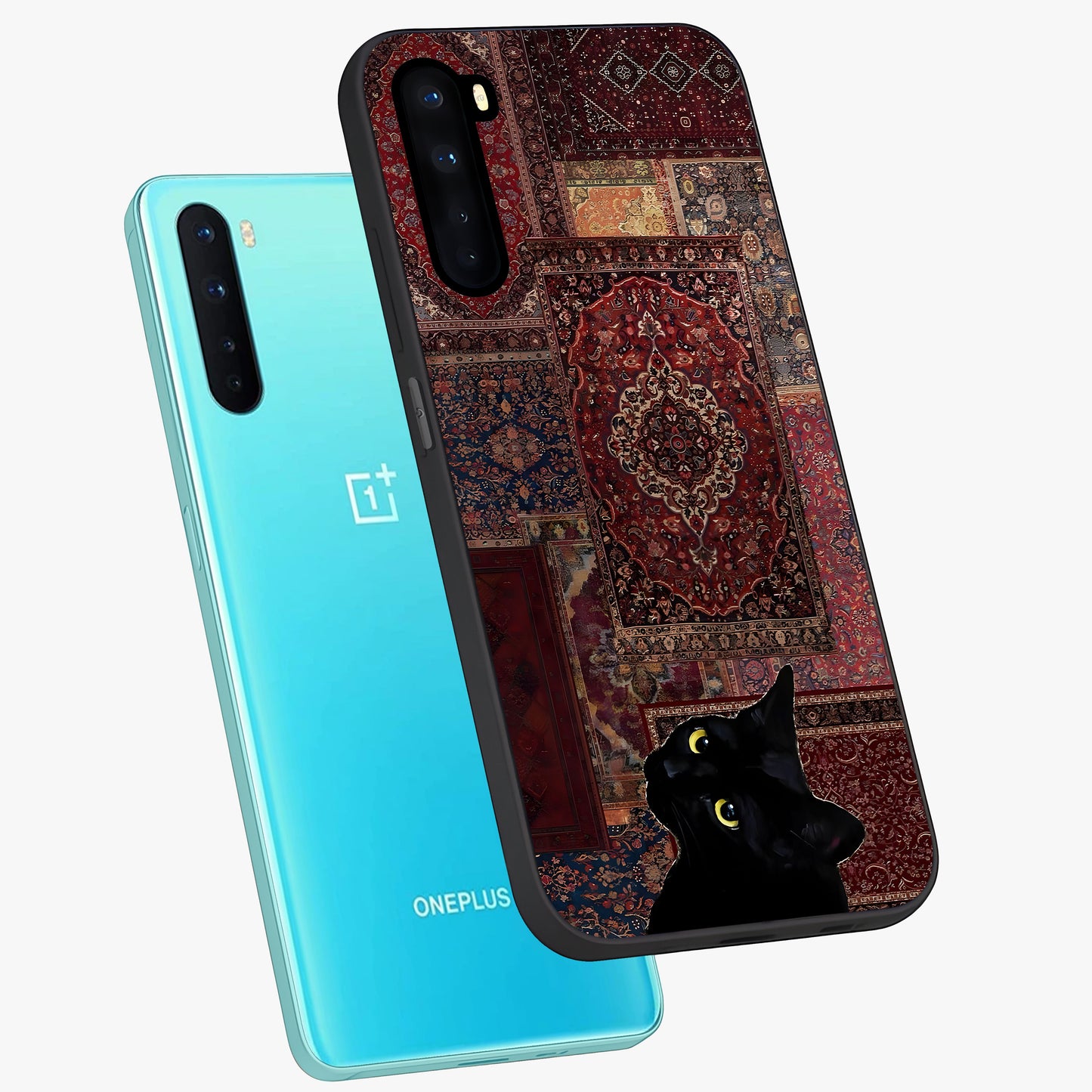 Regal Magic Cat Apple Glass Case displayed in angled mockup highlighting whimsical feline design with fantasy aesthetic.