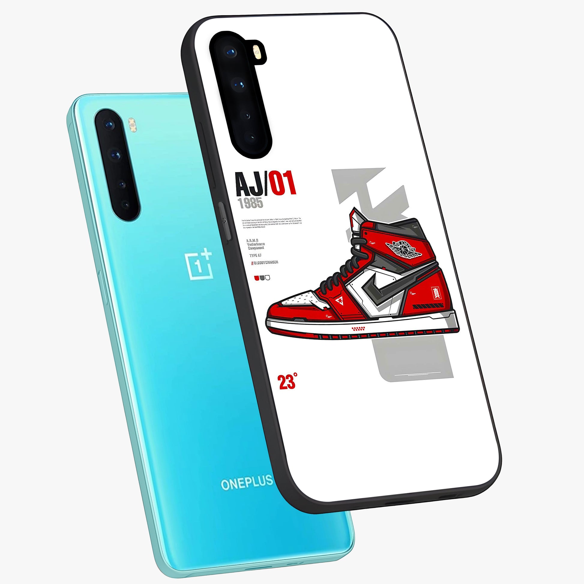 Retro Sneaker Blueprint Glass Case displayed in angled mockup highlighting detailed shoe design with sporty retro aesthetic.
