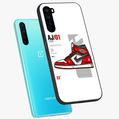 Retro Sneaker Blueprint Glass Case displayed in angled mockup highlighting detailed shoe design with sporty retro aesthetic.