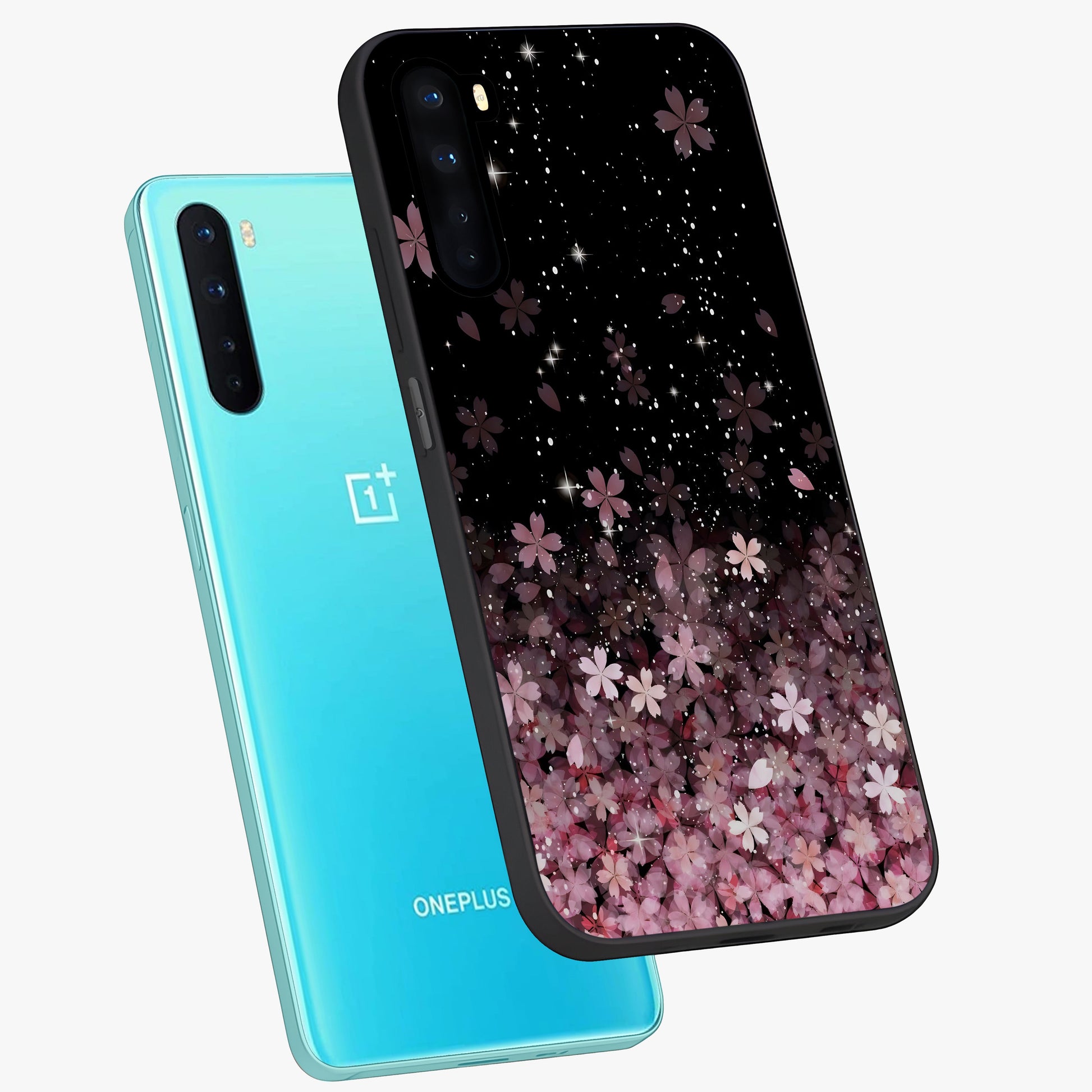 Small Starry Flowers Glass Case displayed in angled mockup highlighting tiny flower pattern with celestial aesthetic style.