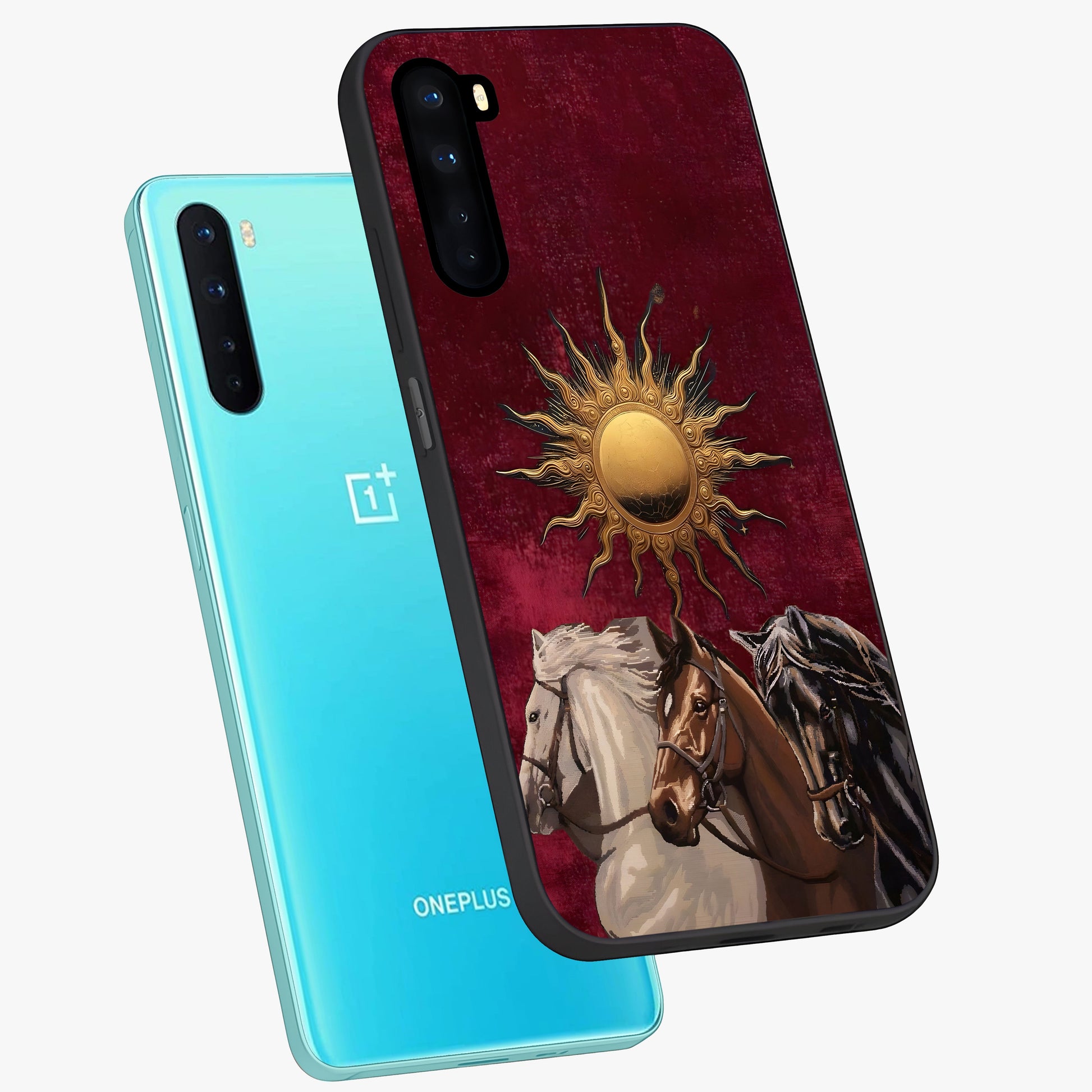Solar Riders Glass Case displayed in angled mockup highlighting powerful rider illustration with radiant solar aesthetic.