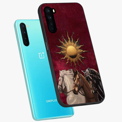 Solar Riders Glass Case displayed in angled mockup highlighting powerful rider illustration with radiant solar aesthetic.