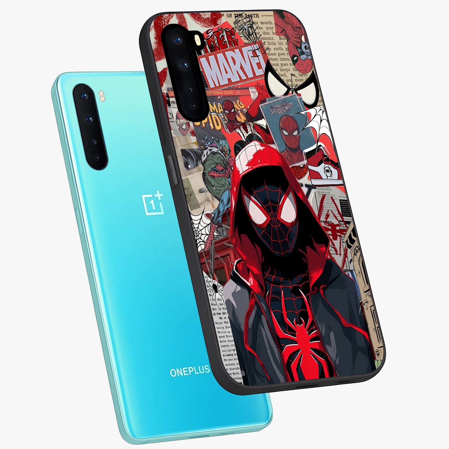 Spider Collage Street Glass Case displayed in angled mockup highlighting dynamic street style collage design with comic aesthetic.