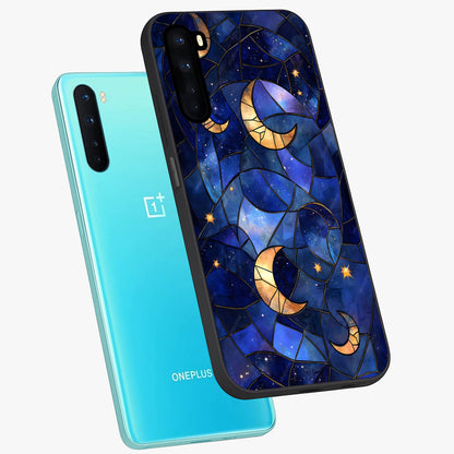 Starlit Sky Tapestry Glass Case displayed in angled mockup highlighting celestial night pattern with artistic aesthetic style.