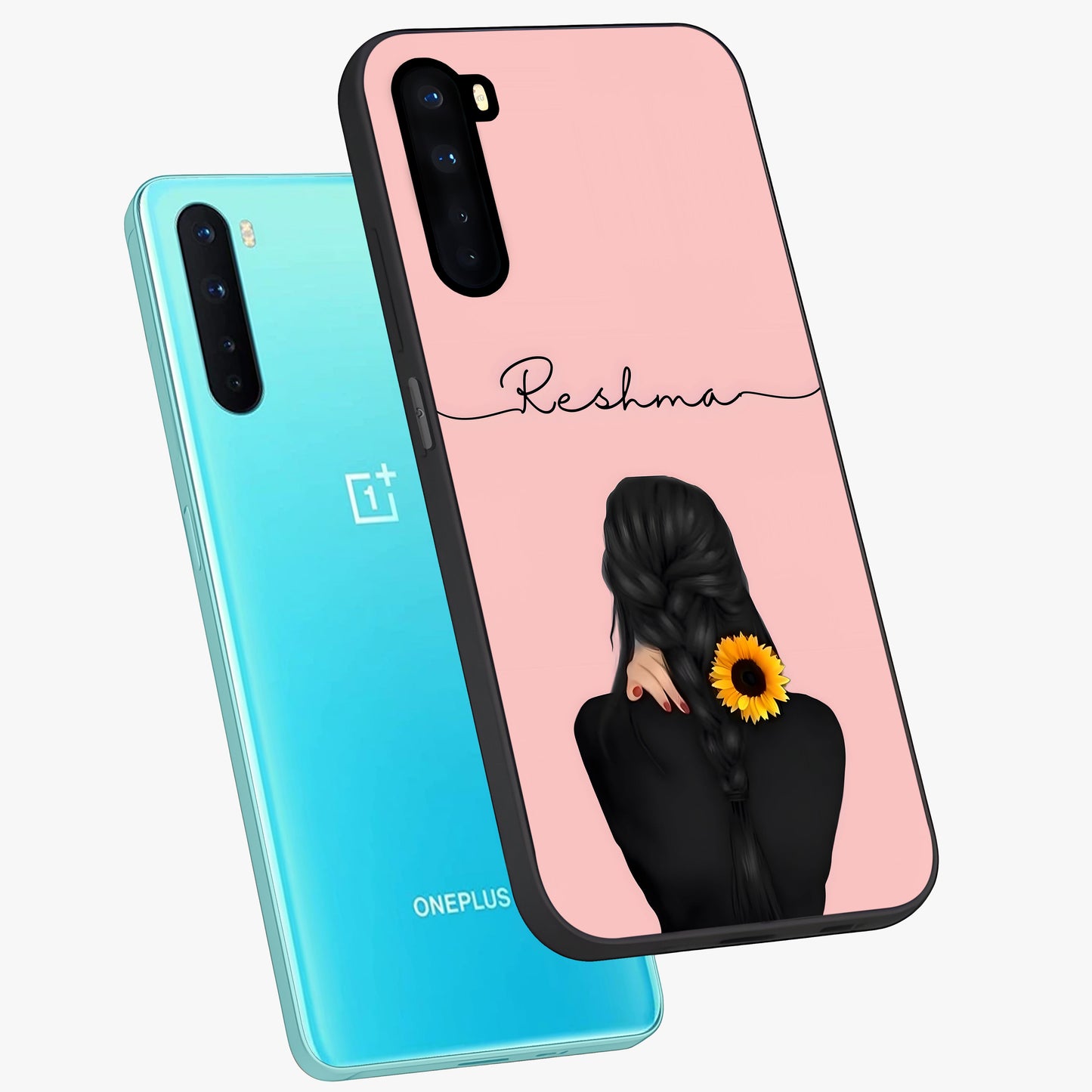 Sunflower Braid Beauty With Custom Name Glass Case displayed in angled mockup highlighting elegant sunflower design with custom name feature.