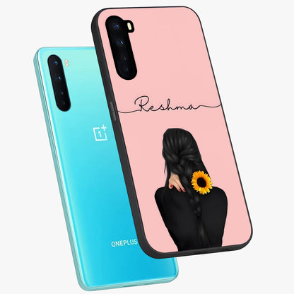Sunflower Braid Beauty With Custom Name Glass Case displayed in angled mockup highlighting elegant sunflower design with custom name feature.