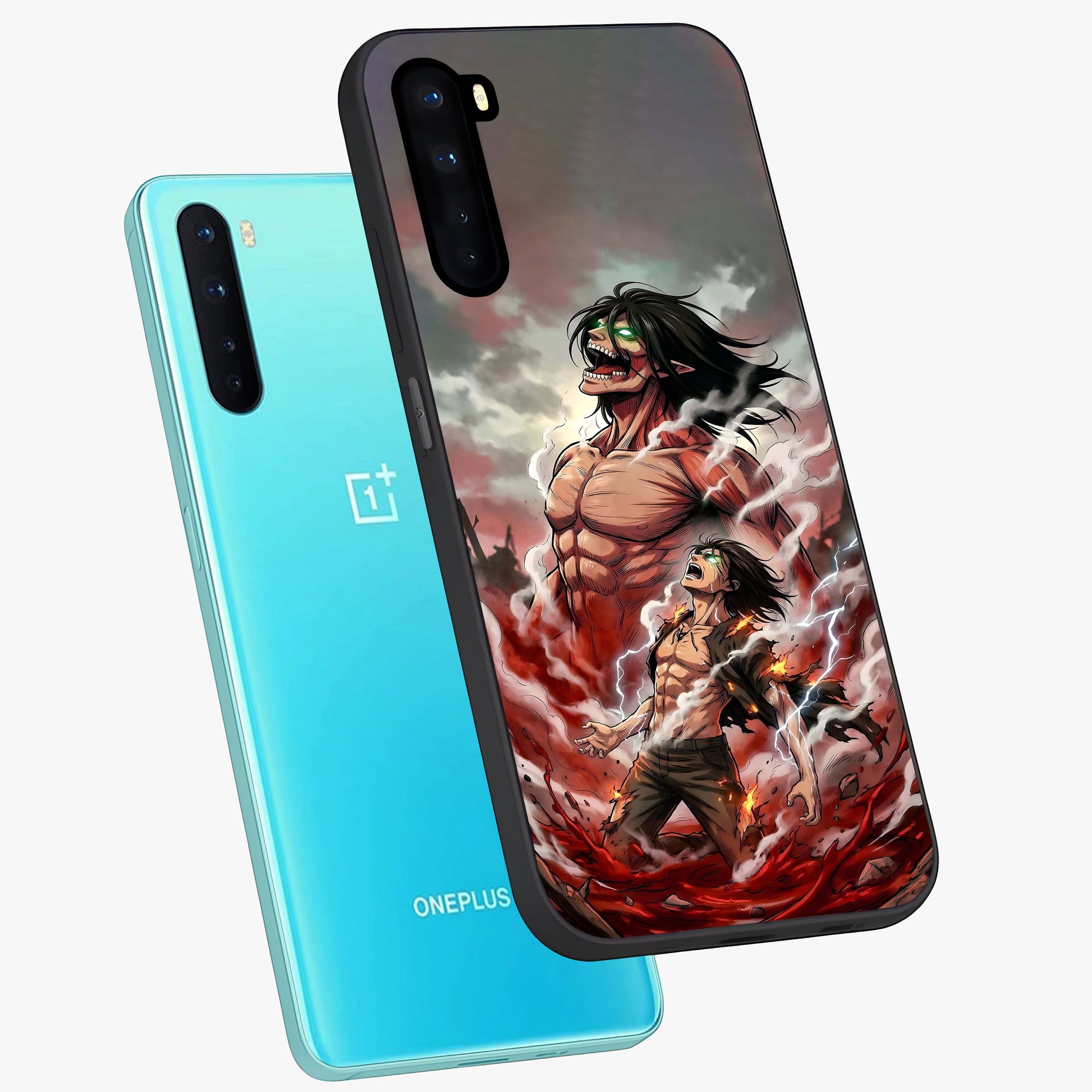 Titan Awakening Fury Glass Case displayed in angled mockup highlighting dramatic giant warrior design with bold anime aesthetic.