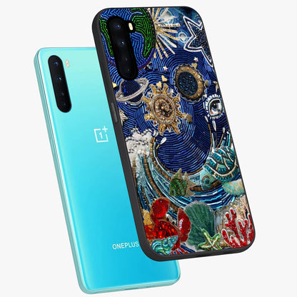 Universe Underwater Spark Glass Case displayed in angled mockup highlighting glowing aquatic design with celestial aesthetic.