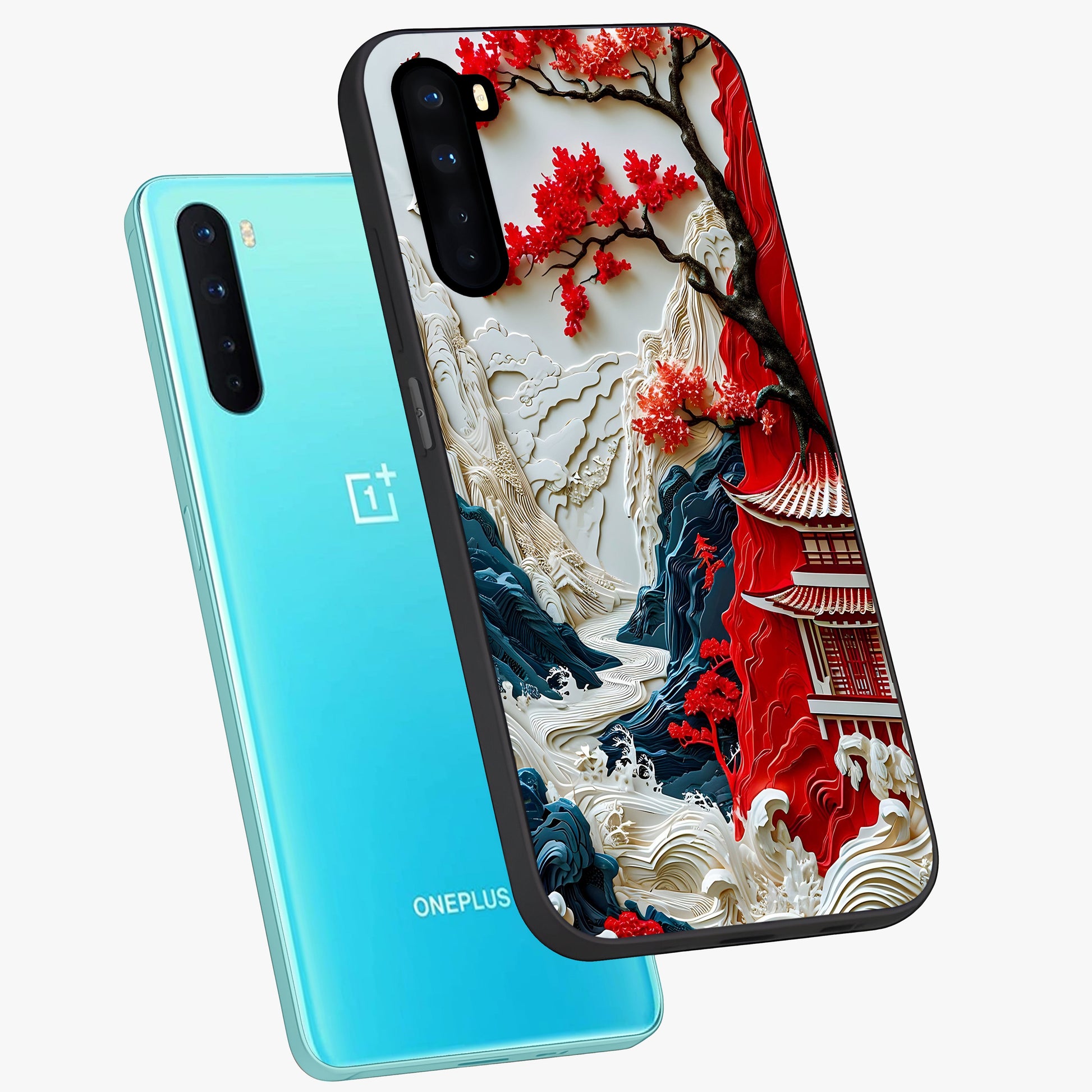 Whispers Of Sakura Waves Glass Case displayed in angled mockup highlighting flowing sakura design with soft floral aesthetic.